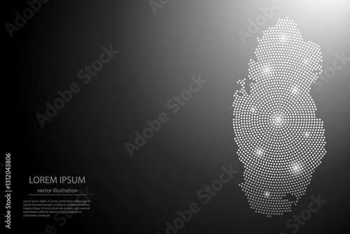 Abstract image Qatar map from point Gray and glowing stars on a dark background. Vector illustration eps 10.	
