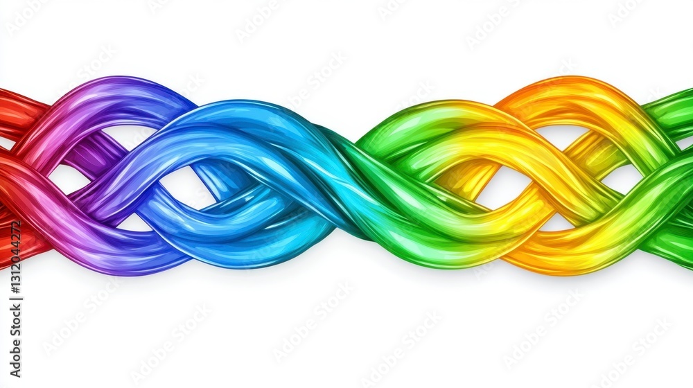 Abstract rainbow colored intertwined ribbons on white background. Illustrative digital art with vibrant colors and smooth curves. Abstract rainbow colored intertwined ribbons on white background. Illustrative digital art with vibrant colors and smooth curves.