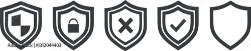 Set of Five Shield Security Icons with Different Symbols