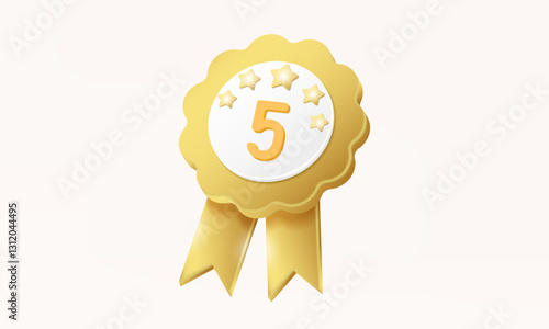Five star score product warranty icon customer rating reward premium excellent quality guarantee symbol concept floating on pastel background. minimal cartoon style. 3d vector. render illustration