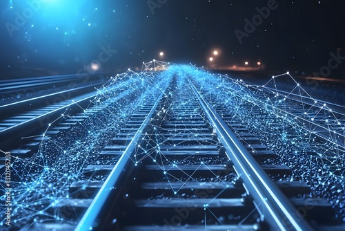 Futuristic Railway Network Digital Transformation of Train Tracks with Glowing Network Connections
