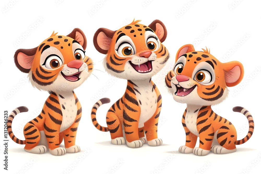 Cute 3D Cartoon Leopard and Tiger Duo – Playful and Cheerful on White Background Cute 3D Cartoon Leopard and Tiger Duo – Playful and Cheerful on White Background