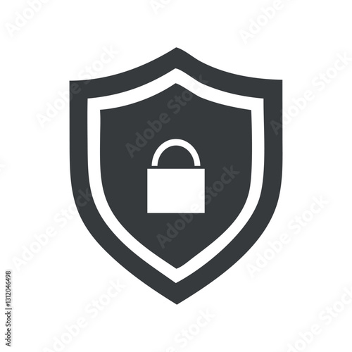 Black and White Shield Icon with Secure Lock Symbol