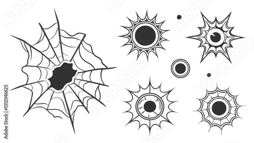 set of gunshot impact textures with jagged edges and shattered debris