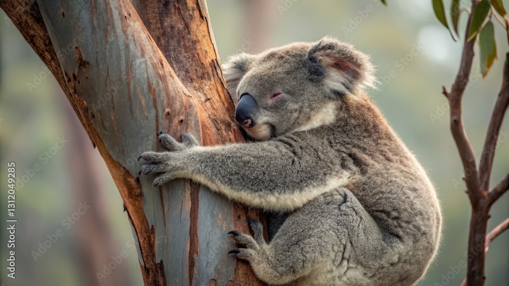 Fototapeta premium a koala bear resting on a tree branch, capturing a moment of peacefulness and serenity