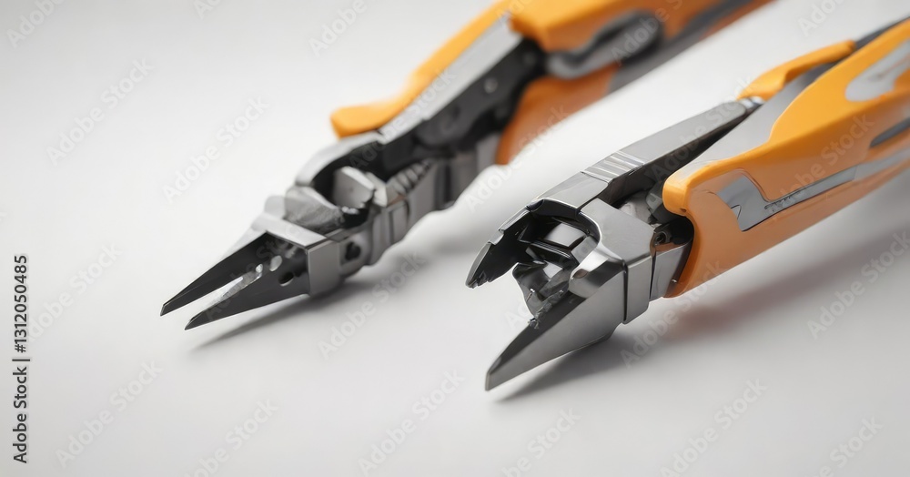 Macro shot of wire cutter pliers on white background, industry, mechanic, tool kit, repairman Macro shot of wire cutter pliers on white background, industry, mechanic, tool kit, repairman