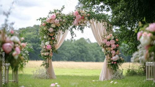 Cottage wedding decoration in the countryside, floral decor and event celebration, flowers, wedding aisle, wedding cake and tablescape, English country style idea