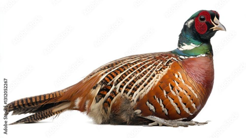 Fototapeta premium Isolated Ringneck Pheasant, Side View, White Background, Wildlife