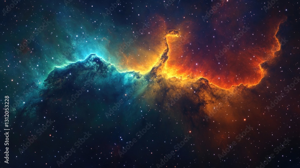 Fototapeta premium Cosmic Nebula, Celestial Tapestry of Turquoise and Fire