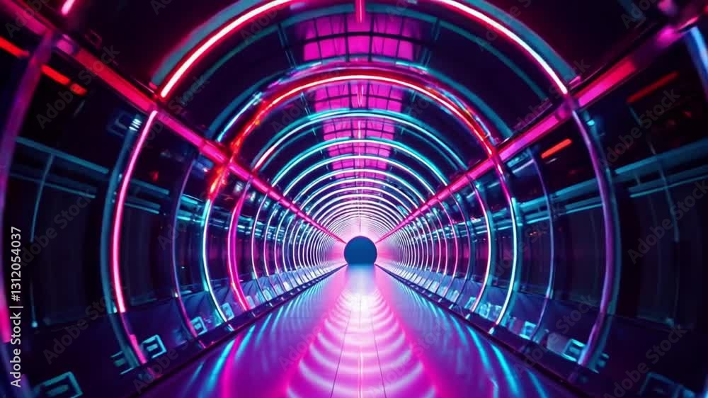 Abstract digital tunnel with purple and blue neon lights, ideal for technology backgrounds, music videos, gaming content, virtual reality presentations and futuristic web designs Abstract digital tunnel with purple and blue neon lights, ideal for technology backgrounds, music videos, gaming content, virtual reality presentations and futuristic web designs