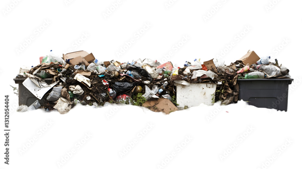 Overfilled Trash Bins Overflowing with Waste Isolated on White Background Overfilled Trash Bins Overflowing with Waste Isolated on White Background
