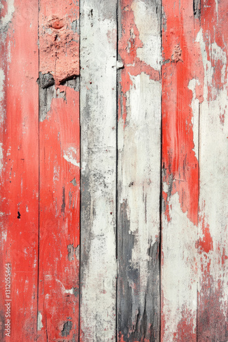 Aged weathered red and white painted wooden planks texture