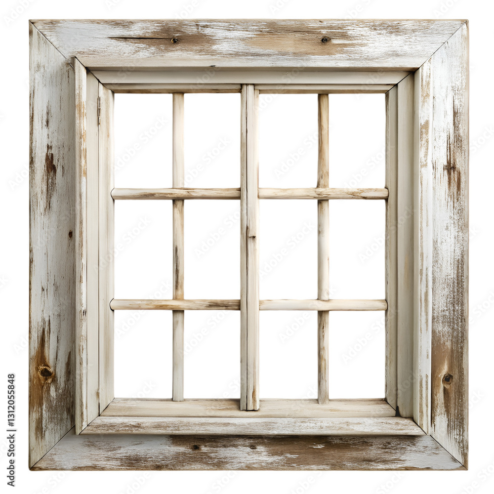 Obraz premium Rustic white wooden window isolated on transparent background