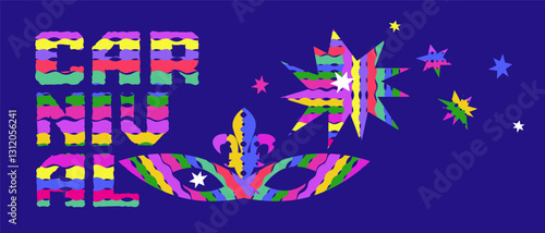 Mardi Gras Carnival, masquerade,  colorful poster   holiday template design Vector carnaval banners  with mask, confetti, balloon, garland funky illustration