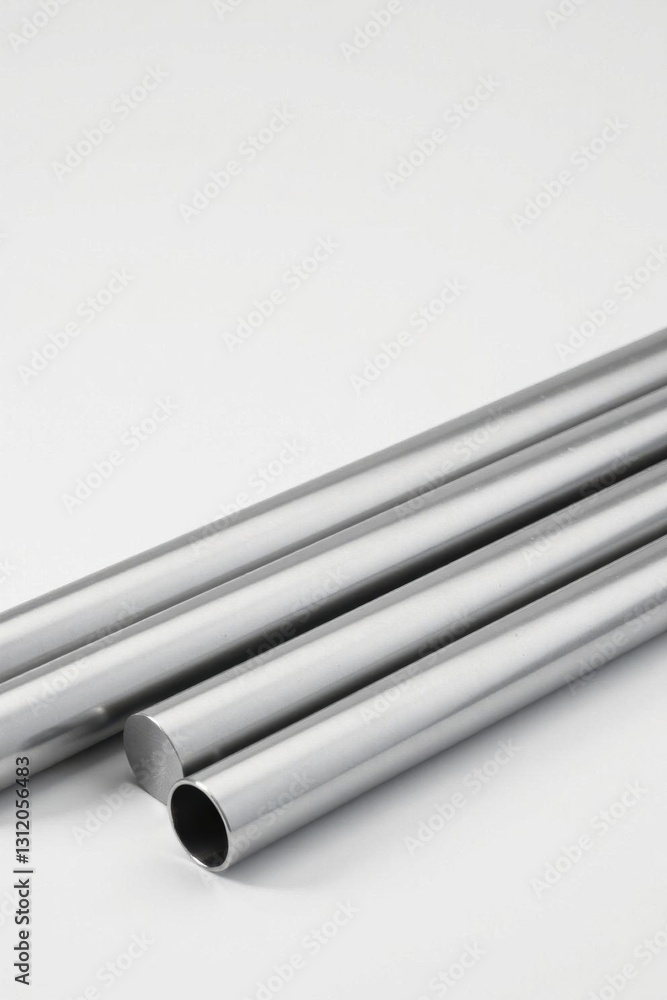 Sleek Metallic Cylinders Arranged on a Clean White Surface A Study in Industrial Design and Precision Engineering Sleek Metallic Cylinders Arranged on a Clean White Surface A Study in Industrial Design and Precision Engineering