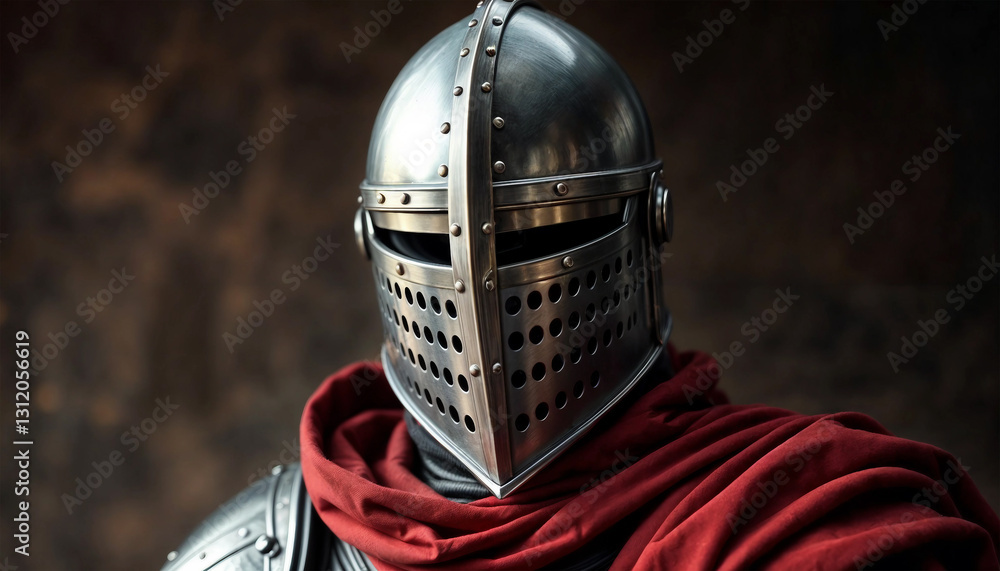 Fototapeta premium Knight's armor. Armor of a rich medieval knight. Helmet visor lowered
