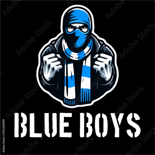 Illustration Logo vector of Ultras hooligan football fans with blue white color 