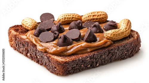 Wallpaper Mural Peanut Butter roasted smooth. A delicious slice of bread topped with creamy peanut butter, chocolate chips, and crunchy peanuts, creating a perfect sweet and savory snack. Torontodigital.ca