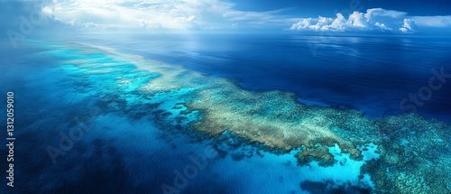 Fototapeta Naklejka Na Ścianę i Meble -  A breathtaking view of the Great Barrier Reef from above, with diverse coral ecosystems and a focus on marine sanctuaries and international conservation collaboration
