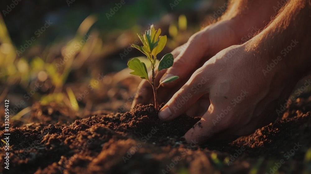 Fototapeta premium Hands planting a seedling