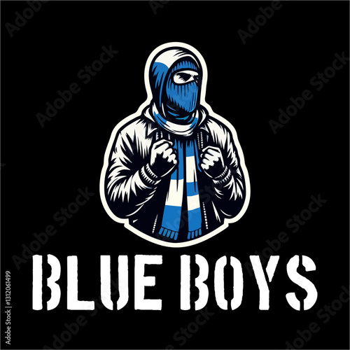 Illustration Logo vector of Ultras hooligan football fans with blue white color 