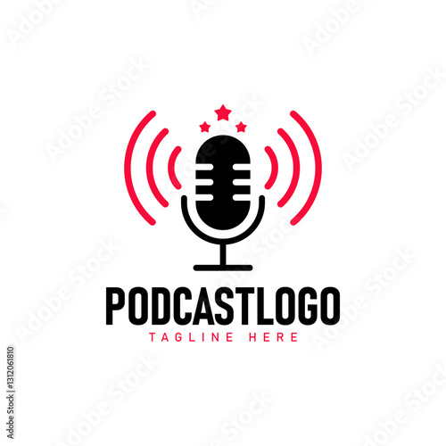 Minimalist podcast logo design featuring a stylized microphone icon
