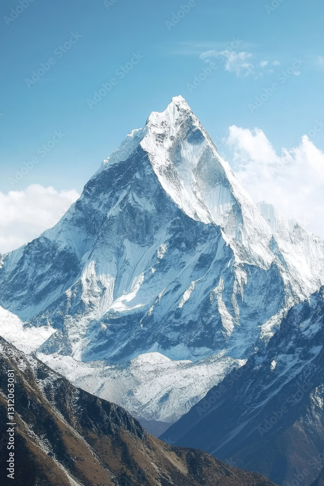 Obraz premium Majestic snow-capped mountain peak against clear blue sky