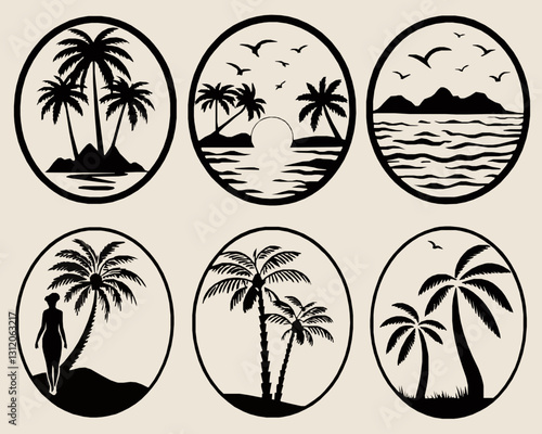 vector set of tropical beach icons