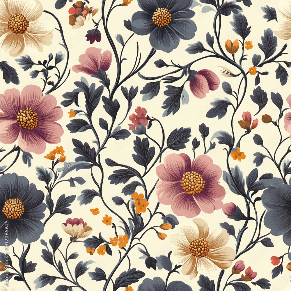 custom made wallpaper toronto digitalBeautiful vintage seamless floral pattern with delicate flowers and leaves on a cream background.