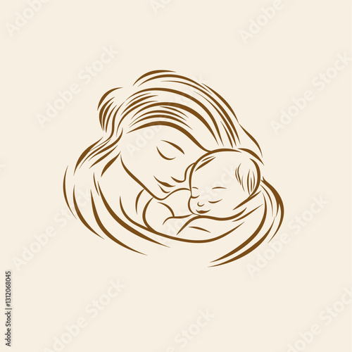 simple outline of mother and baby snuggling close