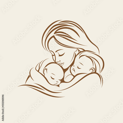 simple outline of mother and baby snuggling close