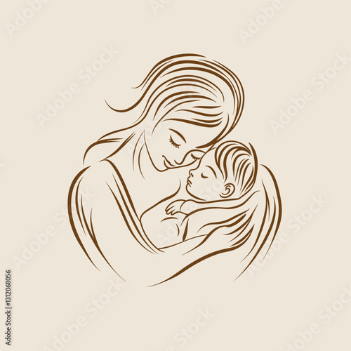 simple outline of mother and baby snuggling close