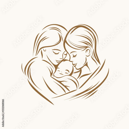 simple outline of mother and baby snuggling close