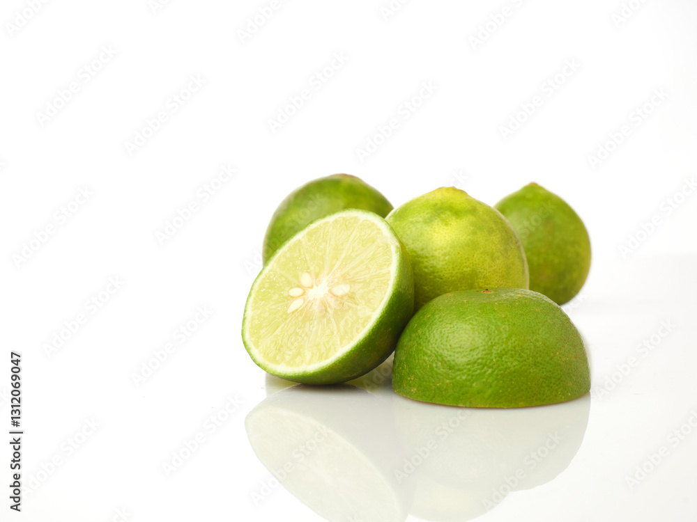 Fresh Limes Arranged Isolated in White Background Showcasing Their Vibrant Color and Texture Fresh Limes Arranged Isolated in White Background Showcasing Their Vibrant Color and Texture