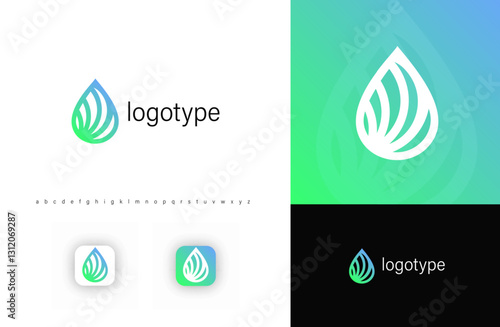 Eco water drop logo with leaf elements, symbolizing purity, sustainability, and freshness. Ideal for wellness brands, environmental businesses, and natural products. Modern vector logo