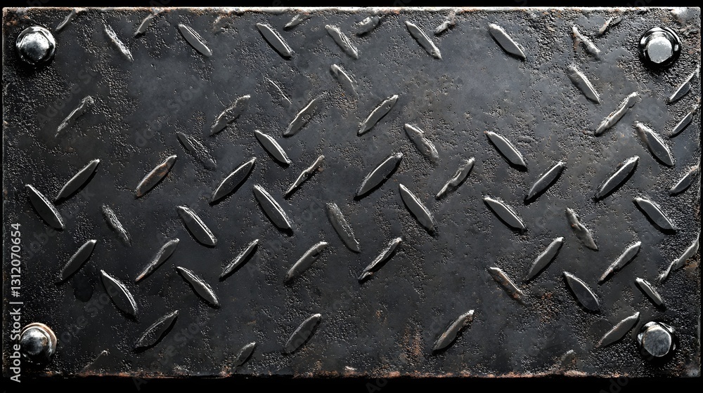 Dark Metal Plate With Diamond Pattern And Bolts Dark Metal Plate With Diamond Pattern And Bolts