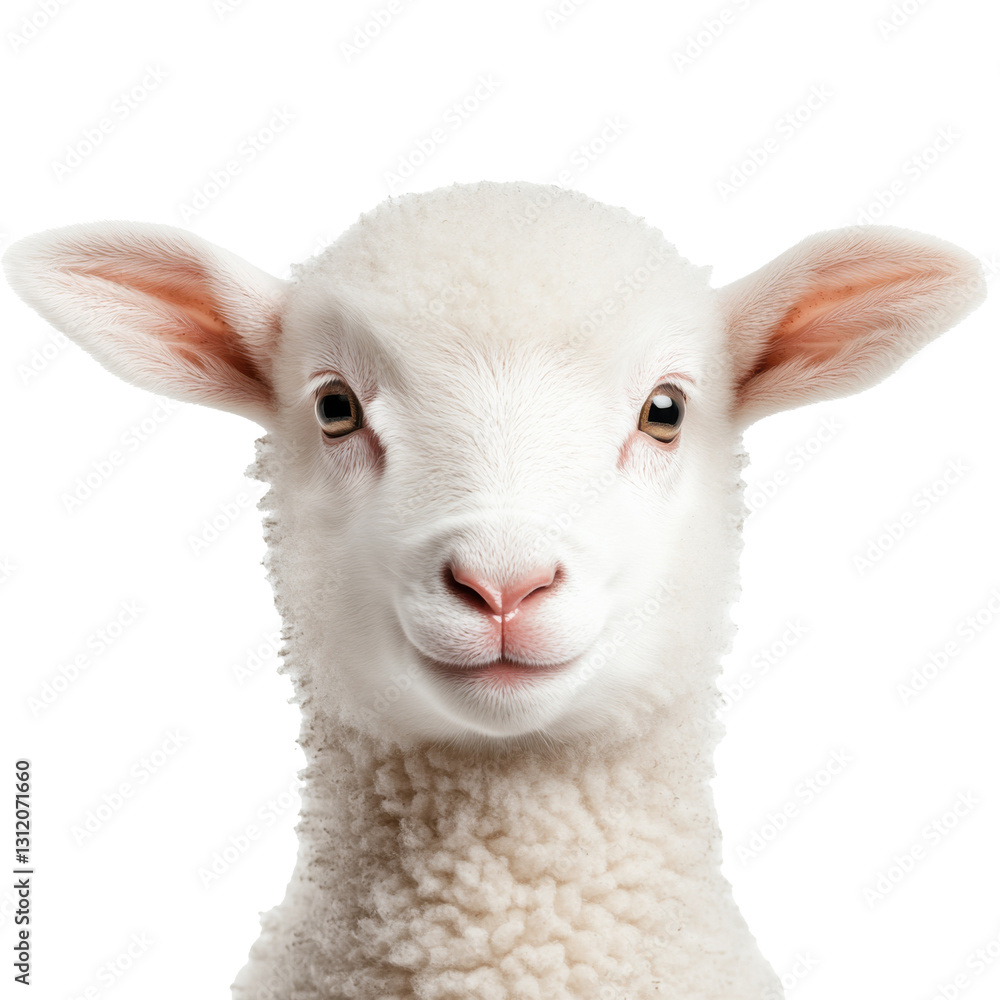 Cute fluffy white lamb with bright eyes looking directly at the camera in a studio environment on a bright background Cute fluffy white lamb with bright eyes looking directly at the camera in a studio environment on a bright background