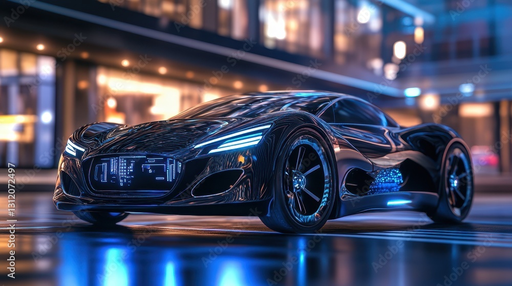 A high-end luxury car equipped with a smart parking system, showcasing autonomous technology for safe road scanning and self-parking capabilities. A high-end luxury car equipped with a smart parking system, showcasing autonomous technology for safe road scanning and self-parking capabilities.