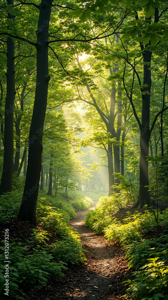 Breathtaking Panoramic View of a Lush Forest with Vibrant Green Beech Trees, Perfect for Travel and Nature Marketing Campaigns Breathtaking Panoramic View of a Lush Forest with Vibrant Green Beech Trees, Perfect for Travel and Nature Marketing Campaigns