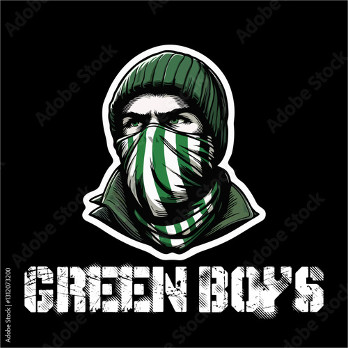 Illustration logo vector of Ultras Hooligan Football fans Green white color
