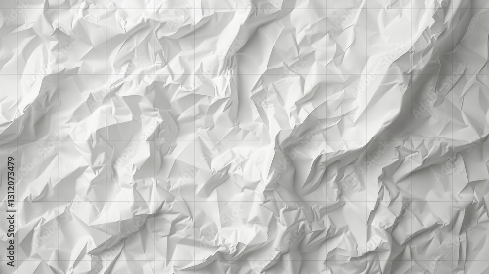 Obraz premium a highly detailed illustration of crumpled white paper with a subtle grid design. The image should focus on the texture