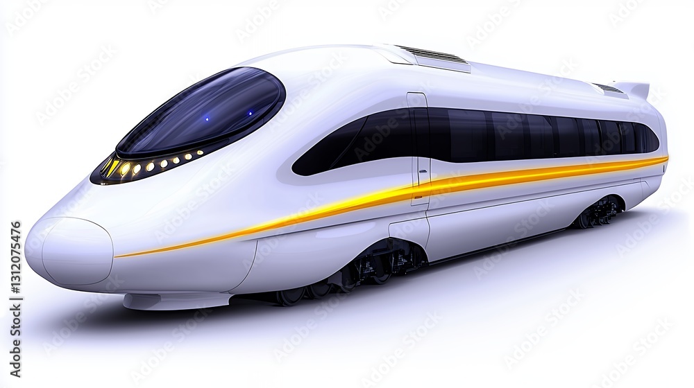 A futuristic high-speed train featuring a sleek white exterior with bold yellow accents showcasing modern design and innovative technology. A futuristic high-speed train featuring a sleek white exterior with bold yellow accents showcasing modern design and innovative technology.