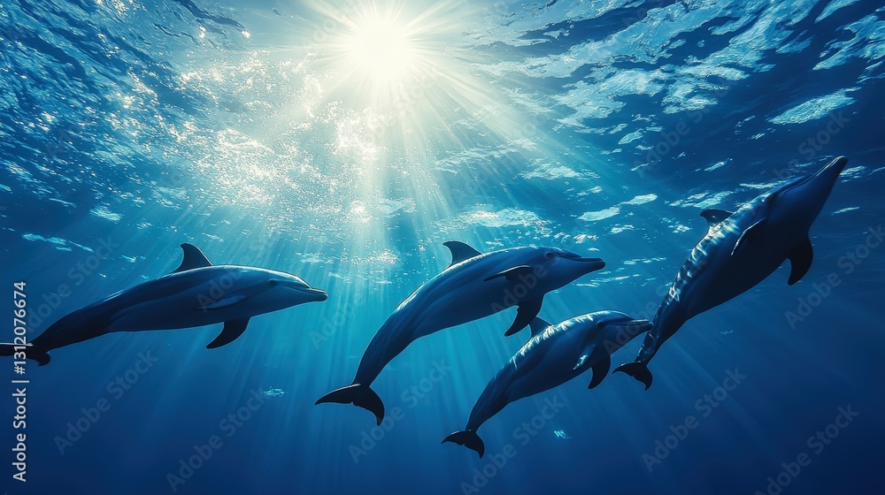 Sunlit ripples dance on deep blue waters, casting radiant beams across the shimmering surface Sunlit ripples dance on deep blue waters, casting radiant beams across the shimmering surface