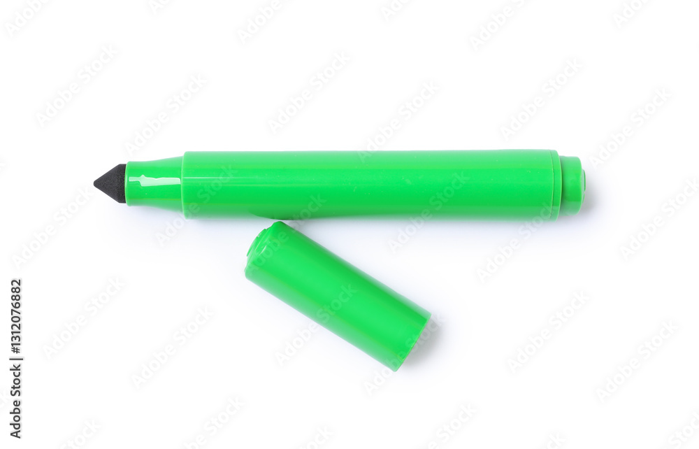 One green marker isolated on white, top view One green marker isolated on white, top view