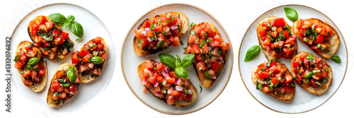  bruschetta on plate, transparent background, top view