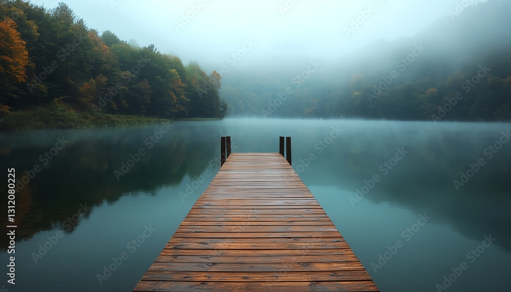 A wooden dock extending into a mistcovered lake, early morning fog lifting, soft and dreamy lighting, calm and tranquil nature landscape, breathtaking clarity, Midjourney v6 A wooden dock extending into a mistcovered lake, early morning fog lifting, soft and dreamy lighting, calm and tranquil nature landscape, breathtaking clarity, Midjourney v6