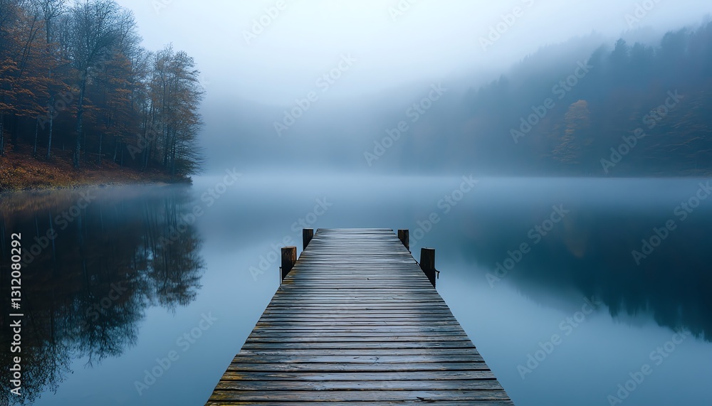 A wooden dock extending into a mistcovered lake, early morning fog lifting, soft and dreamy lighting, calm and tranquil nature landscape, breathtaking clarity, Midjourney v6 A wooden dock extending into a mistcovered lake, early morning fog lifting, soft and dreamy lighting, calm and tranquil nature landscape, breathtaking clarity, Midjourney v6