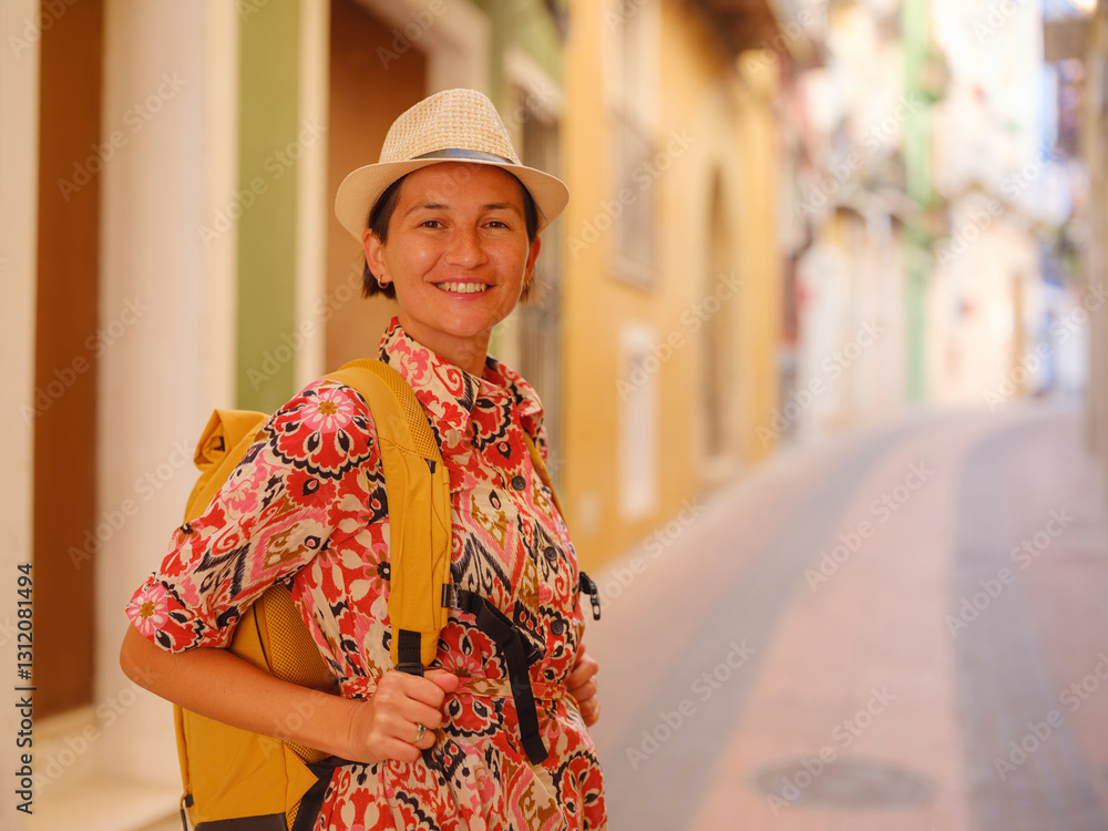 Beautiful woman walking of Varazdin streets during summer day in old, historical city center. Tourist exploring the beautiful streets, experiencing relaxed and cultural vibe of this Croatian city. Beautiful woman walking of Varazdin streets during summer day in old, historical city center. Tourist exploring the beautiful streets, experiencing relaxed and cultural vibe of this Croatian city.