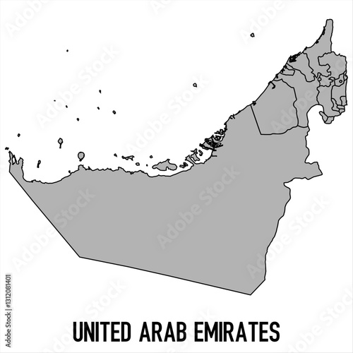 United Arab Emirates map in grey style isolated on white background. Vector illustration.