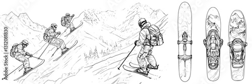 Skiers navigating a mountain slope during a winter adventure in the wilderness